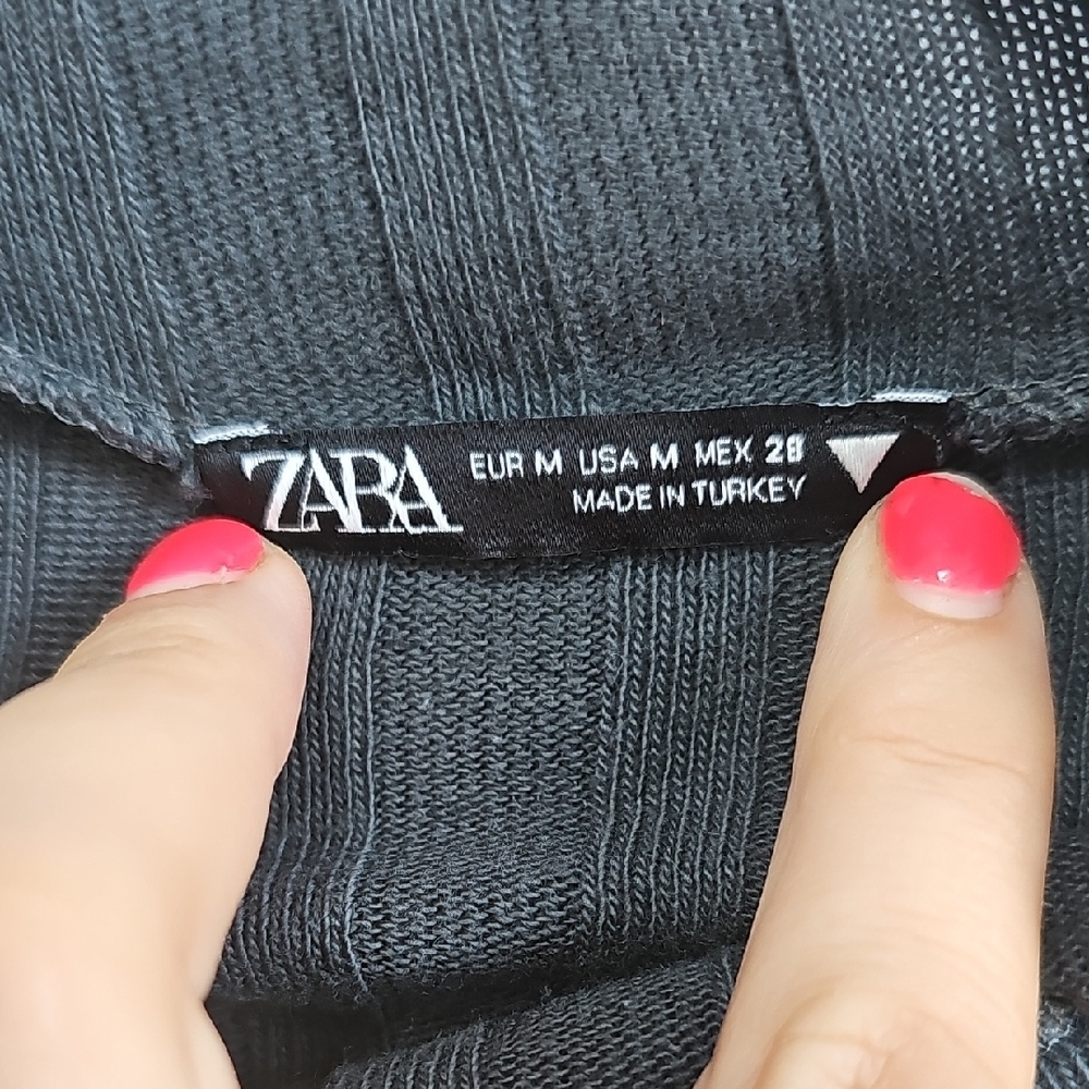 Zara Gray Ribbed Crop Blouse - Picture 2 of 4